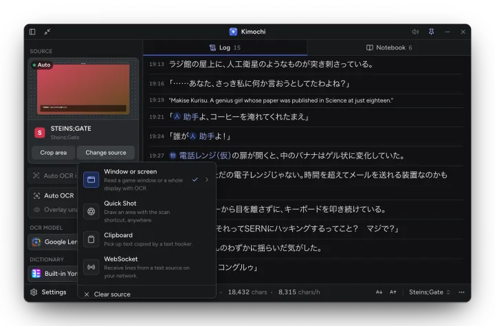 The source menu on Linux, where the first item opens the desktop's own picker.