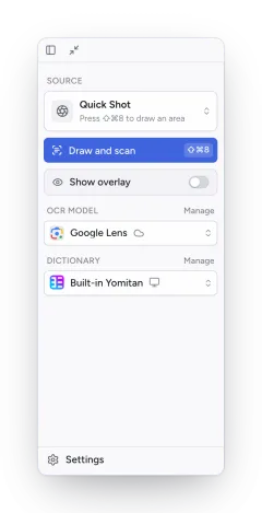 The sidebar with the Quick Shot source and a Draw and scan button.