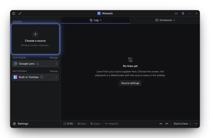 The sidebar before a source is chosen, with a Choose a source button.