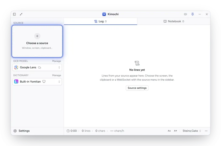 The sidebar before a source is chosen, with a Choose a source button.