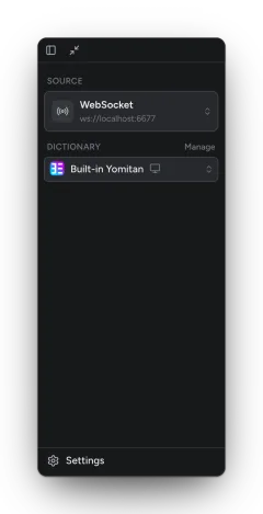 The sidebar with the WebSocket source and its URL.