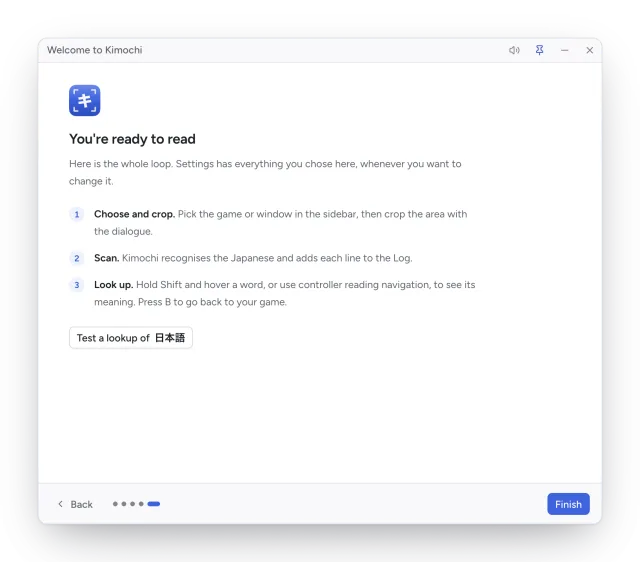 The You're ready to read step, with the three-step loop and a Test a lookup button.