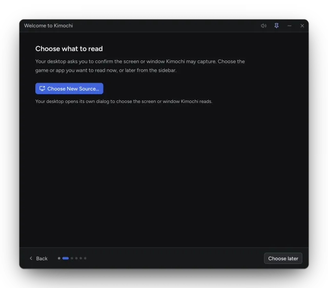 The welcome guide's Choose what to read step on Linux, with the Choose New Source button.