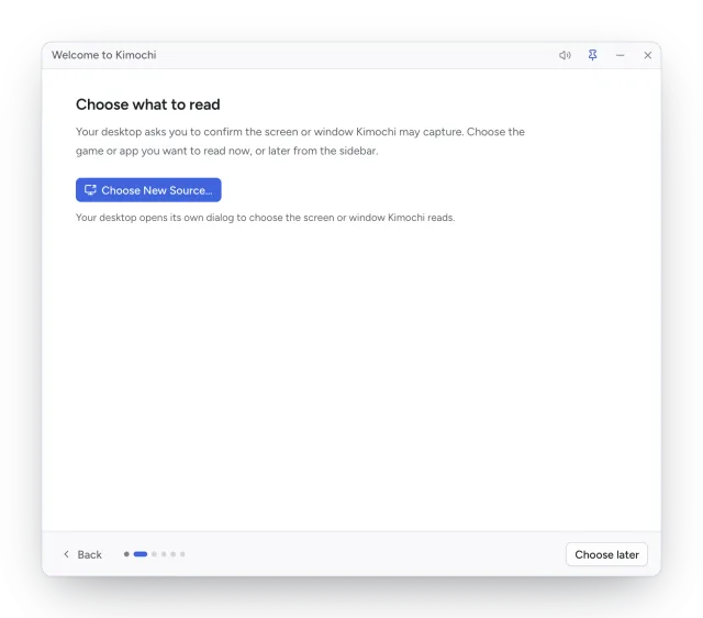 The welcome guide's Choose what to read step on Linux, with the Choose New Source button.